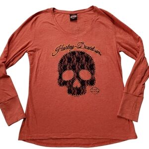 2010s Harley Davidson Lace Skull Long Sleeve Biker shirt Sz XL